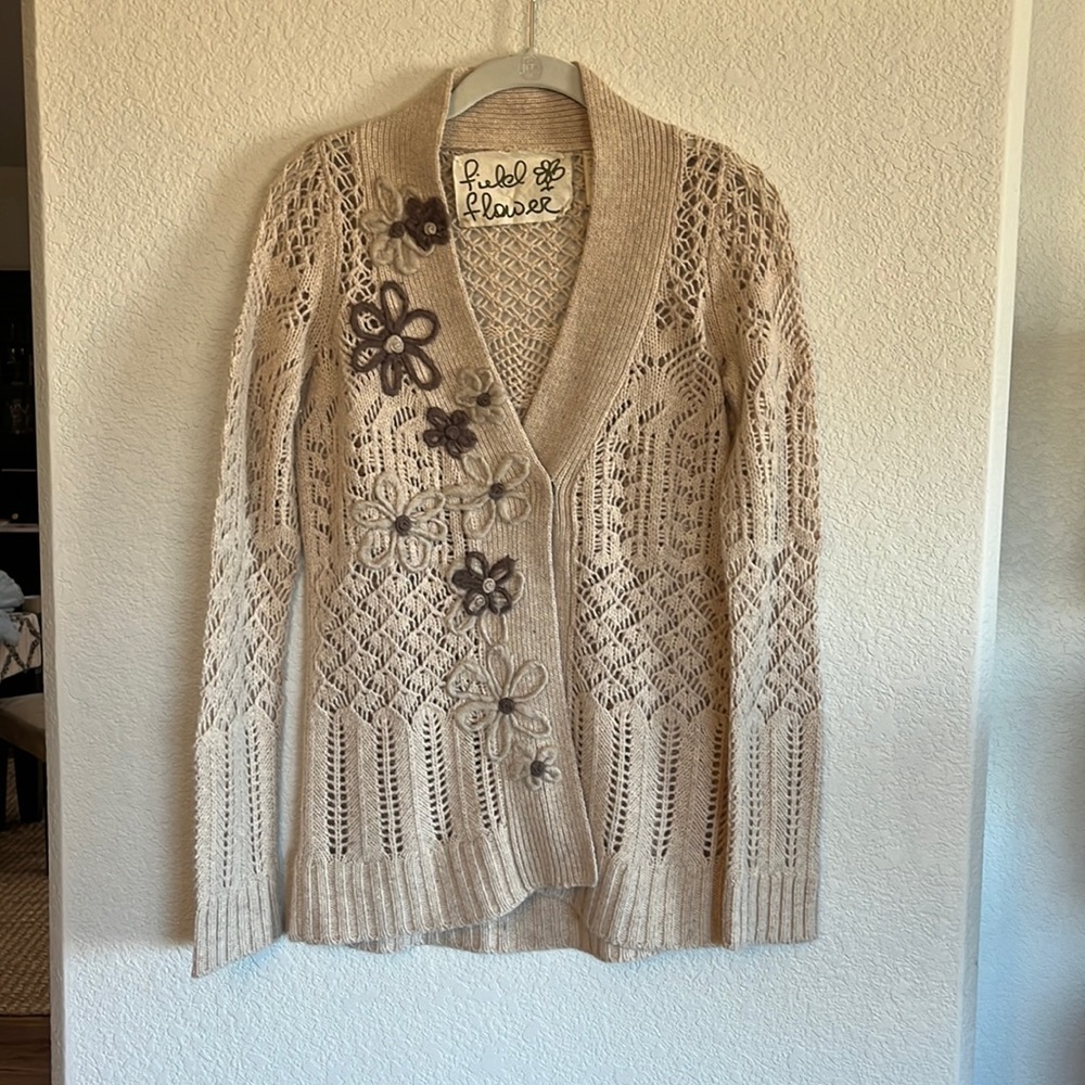 Anthropologie Field Flower crochet cardigan
